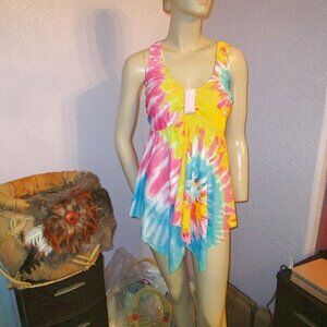Esprlia Babydoll Tankini Swimsuit Top Size 18W Tie Dye Fairy Hippie Boho NEW